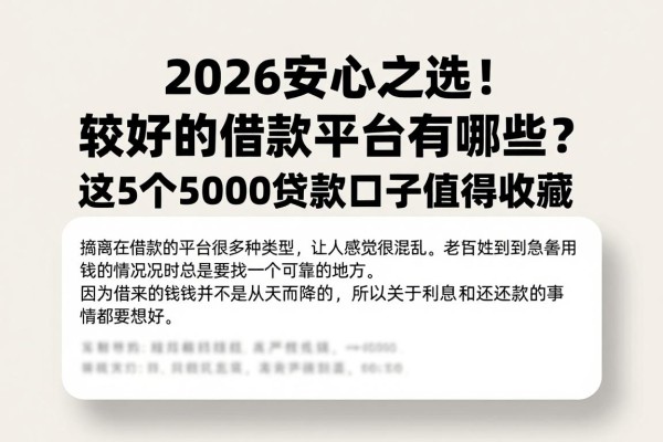 2026安心之选!较好的借款平台有哪些?这5个5000贷款口子值得收藏