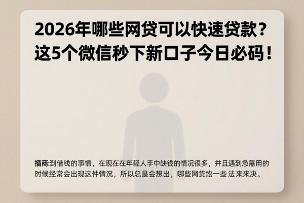 2026年哪些网贷可以快速贷款?这5个微信秒下新口子今日必码!