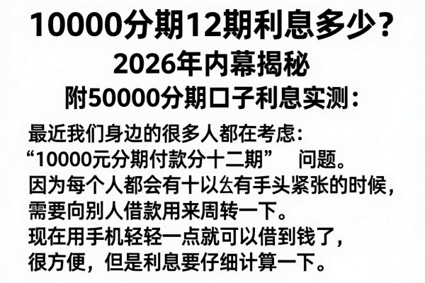 10000分期12期利息多少？2026年内幕揭秘，附50000分期口子利息实测