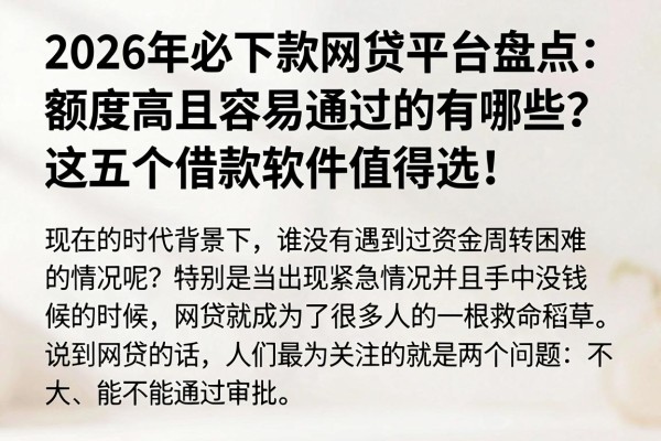 2026年必下款网贷平台盘点:额度高且容易通过的有哪些?这五个借款软件值得选!