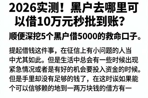 2026实测！黑户去哪里可以借10万元秒批到账？顺便深挖5个黑户借5000的救命口子