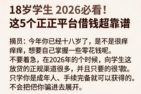 18岁学生2026必看！这5个正规平台借钱超靠谱