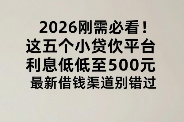 2026刚需必看！这五个小额贷款平台利息低至5000元，最新借钱渠道别错过
