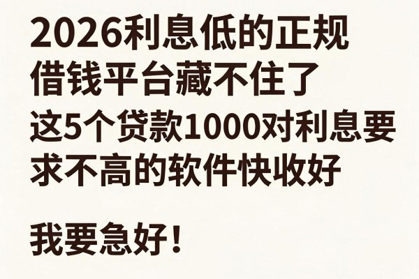 2026利息低的正规借钱平台藏不住了,这5个贷款1000对利息要求不高的软件快收好