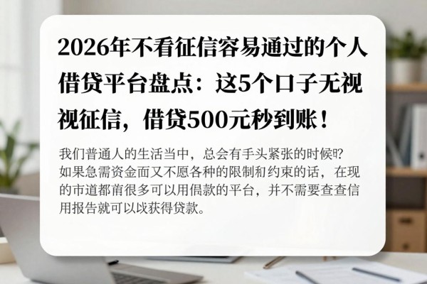 2026年不看征信容易通过的个人借钱平台盘点：这5个口子无视征信，借钱5000元秒到账！