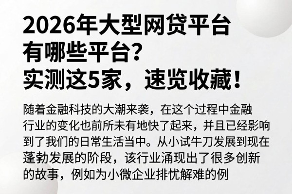 2026年大型网贷平台有哪些平台?实测这5家,速览收藏!