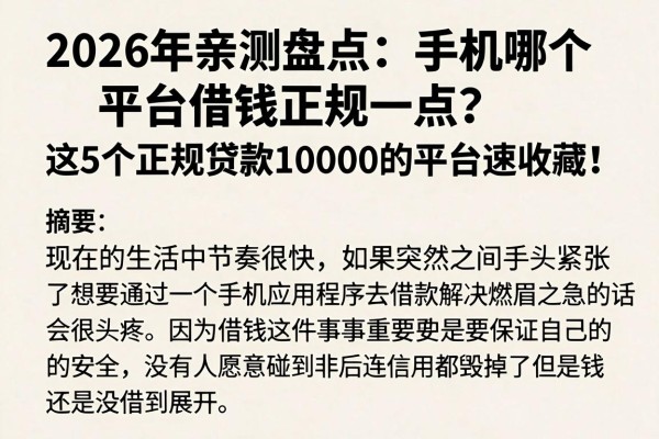 2026年亲测盘点:手机哪个平台借钱正规一点?这5个正规贷款10000的平台速收藏!