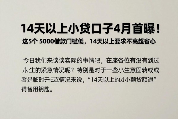 14天以上小贷口子4月首曝!这5个5000借款门槛低,14天以上要求不高超省心