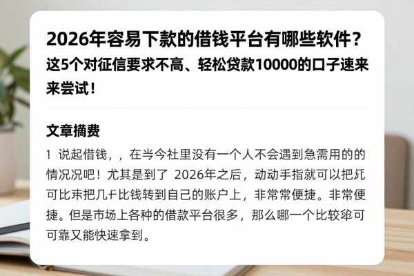 2026年容易下款的借钱平台有哪些软件？这5个对征信要求不高、轻松贷款10000的口子速来尝试！
