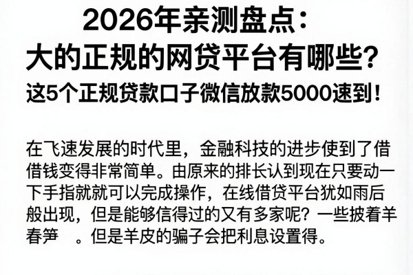 2026年亲测盘点:大的正规的网贷平台有哪些?这5个正规贷款口子微信放款5000速到!