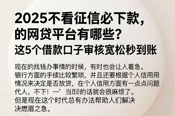 2025不看征信必下款的网贷平台有哪些?这5个借款口子审核宽松秒到账