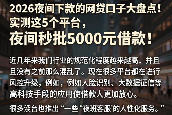 2026夜间下款的网贷口子大盘点!实测这5个平台,夜间秒批5000元借款!