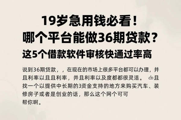 19岁急用钱必看！哪个平台能做36期贷款？这5个借款软件审核快通过率高
