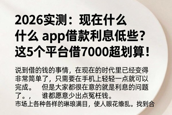2026实测：现在什么app借款利息低些？这5个平台借7000超划算！