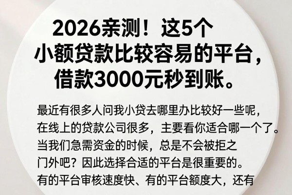 2026亲测！这5个小额贷款比较容易的平台，借款3000元秒到账