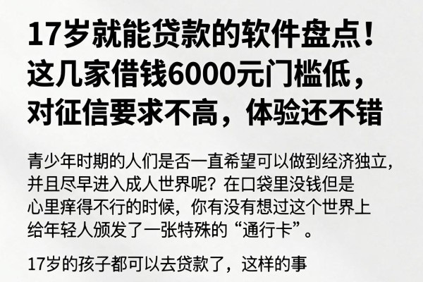 17岁就能贷款的软件盘点!这几家借钱6000元门槛低、对征信要求不高,体验还不错