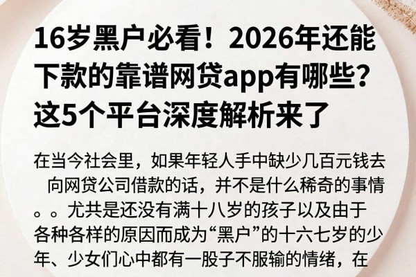 16岁黑户必看!2026年还能下款的靠谱网贷App有哪些?这5个平台深度解析来了