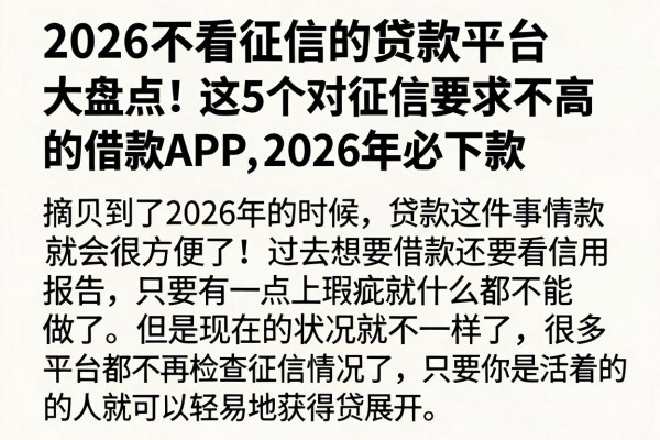 2026不看征信的贷款平台大盘点！这5个对征信要求不高的借款APP，2026年必下款