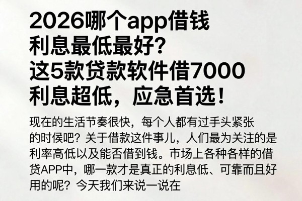 2026哪个app借钱利息最低最好？这5款贷款软件借7000利息超低，应急首选！