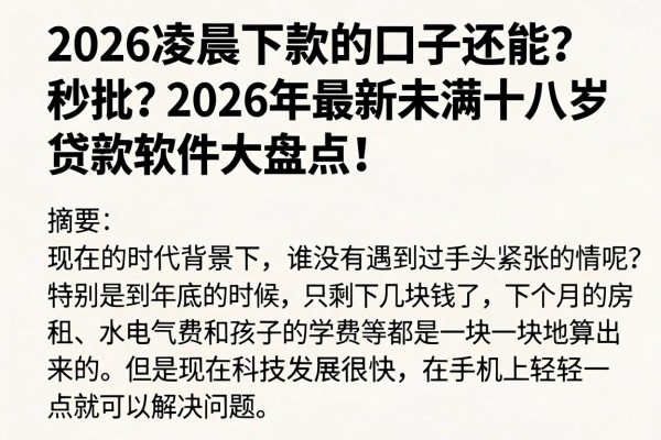 2026凌晨下款的口子还能秒批?2026年最新未满十八岁贷款软件大盘点!