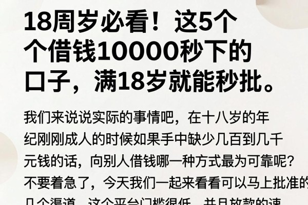 18周岁必看!这5个借钱10000秒下的口子,满18岁就能秒批