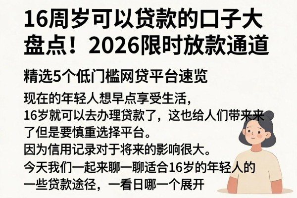 16周岁可以贷款的口子大盘点！2026限时放款通道，精选5个低门槛网贷平台速览