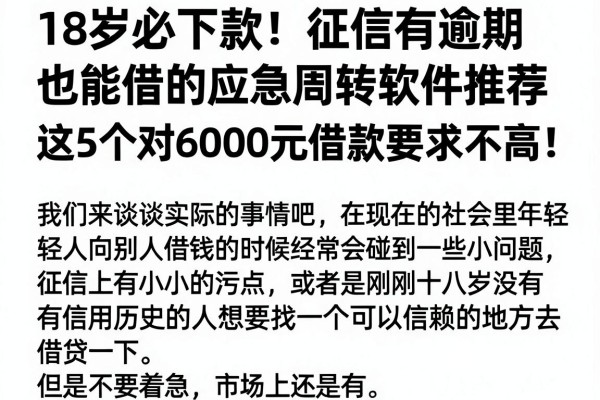 18岁必下款!征信有逾期也能借的应急周转软件推荐,这5个对6000元借款要求不高
