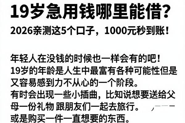 19岁急用钱哪里能借?2026亲测这5个口子,1000元秒到账!