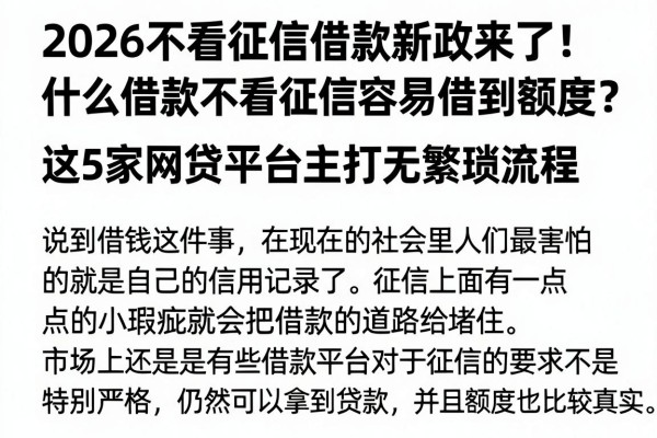 2026不看征信借款新政来了!什么借款不看征信容易借到额度?这5家网贷平台主打无繁琐流程