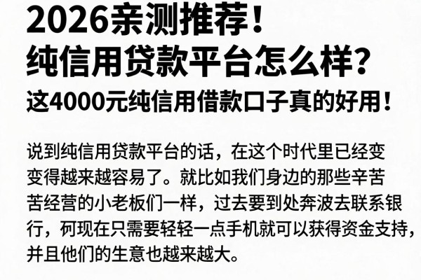 2026亲测推荐！纯信用贷款平台怎么样？这4000元纯信用借款口子真的好用！