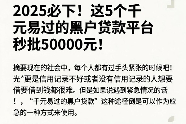 2025必下!这5个千元易过的黑户贷款平台,秒批50000元!