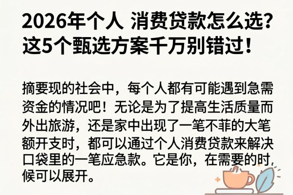2026年个人消费贷款怎么选?这5个甄选方案千万别错过!