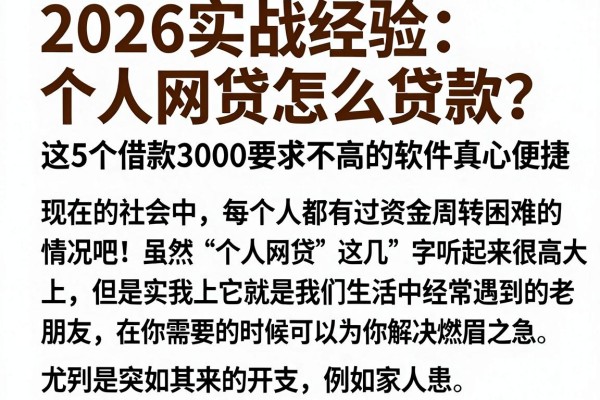 2026实战经验：个人网贷怎么贷款？这5个借款3000要求不高的软件真心便捷
