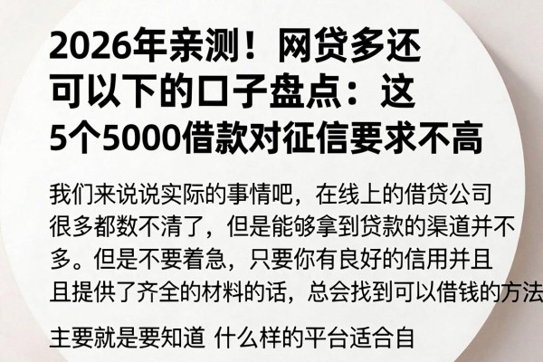 2026年亲测!网贷多还可以下的口子盘点:这5个5000借款对征信要求不高