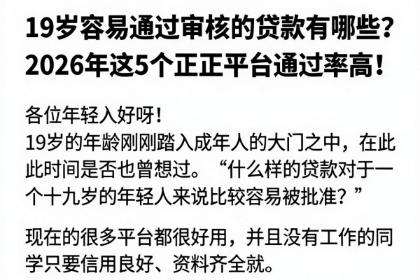 19岁容易通过审核的贷款有哪些?2026年这5个正规平台通过率高!