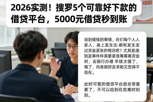 2026实测！搜罗5个可靠好下款的借贷平台，5000元借款秒到账