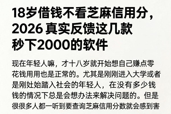 18岁借钱不看芝麻信用分,2026真实反馈这几款秒下2000的软件