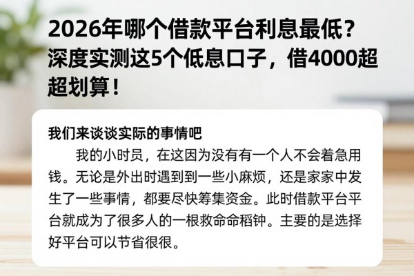 2026年哪个借款平台利息最低?深度实测这5个低息口子,借4000超划算!