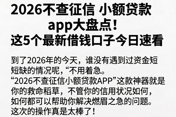 2026不查征信小额贷款app大盘点!这5个最新借钱口子今日速看