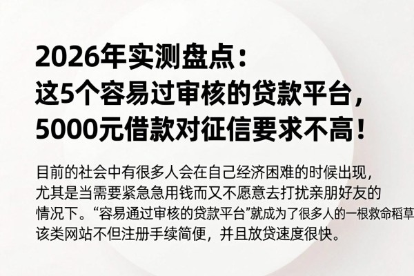 2026年实测盘点：这5个容易过审核的贷款平台，5000元借款对征信要求不高！