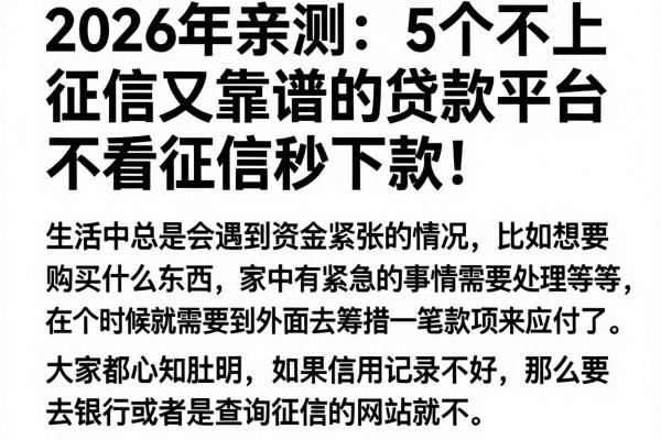 2026年亲测:5个不上征信又靠谱的贷款平台,不看征信秒下款!