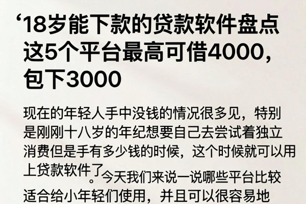 18岁能下款的贷款软件盘点,这5个平台最高可借4000,包下3000