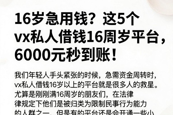 16岁急用钱?这5个vx私人借钱16周岁平台,6000元秒到账!