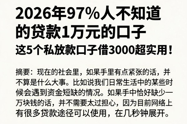 2026年97%人不知道的贷款1万元的口子,这5个私放款口子借3000超实用!