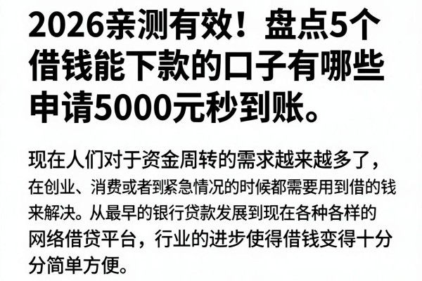 2026亲测有效!盘点5个借钱能下款的口子有哪些,申请5000元秒到账