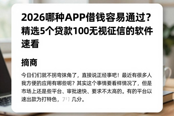 2026哪种APP借钱容易通过？精选5个贷款1000无视征信的软件速看