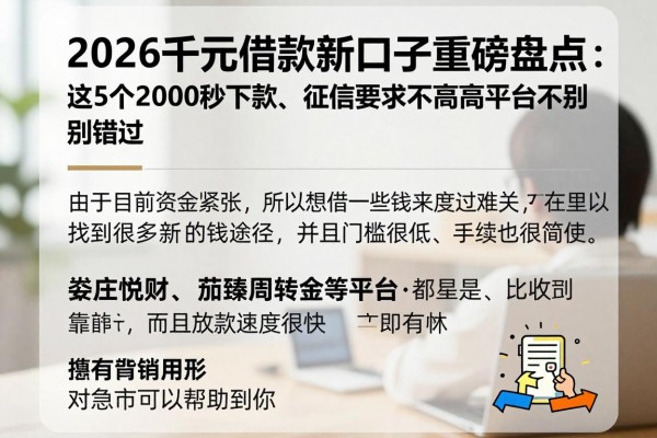 2026千元借款新口子重磅盘点:这5个2000秒下款、征信要求不高的平台千万别错过