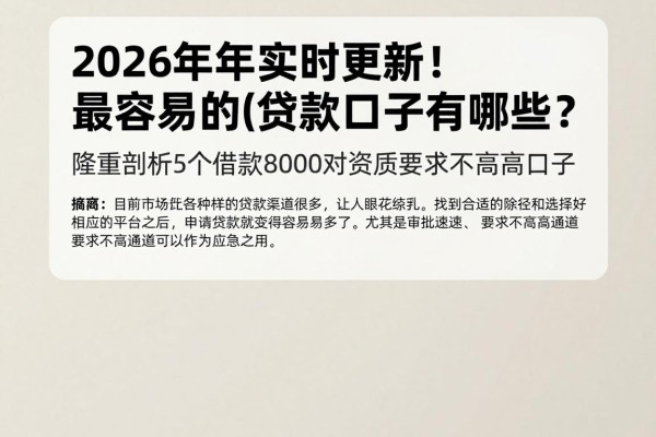 2026年实时更新!最容易的贷款口子有哪些?隆重剖析5个借款8000对资质要求不高的口子