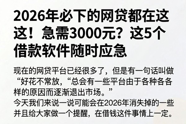 2026年必下的网贷都在这!急需3000元?这5个借款软件随时应急