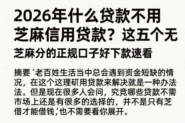 2026年什么贷款不用芝麻信用贷款?这五个无视芝麻分的正规口子好下款速看